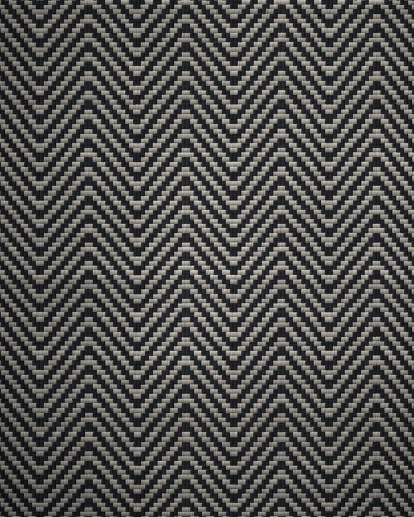 Charcoal and off-white herringbone with a broad chevron repeat.